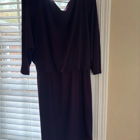 Anne Klein Elegant Plum Long Sleeve Dress - Picture 3 of 3